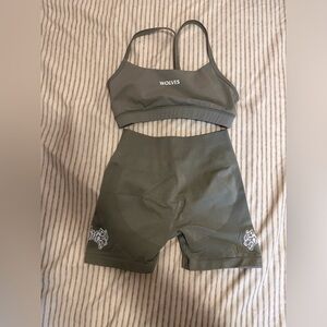 Darc sport matching shorts and sports bra olive green size small